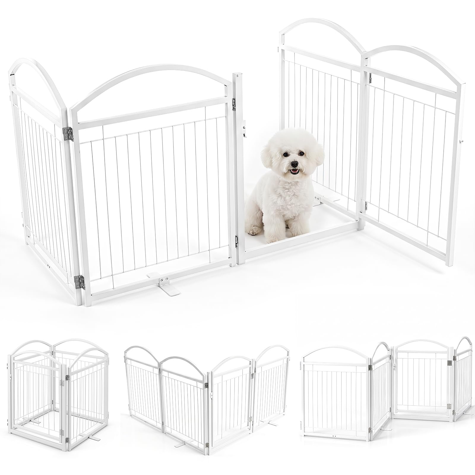 COSTWAY Kratka ochronna na drzwi dla psów 240 cm, 4 panele, biała