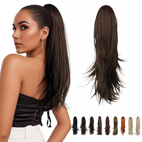 Miniatura 1 de Extensión de cola de caballo con clip de garra, extensiones de cabello para mujer, cola de caballo de 22 pulgadas, extensiones sintéticas onduladas