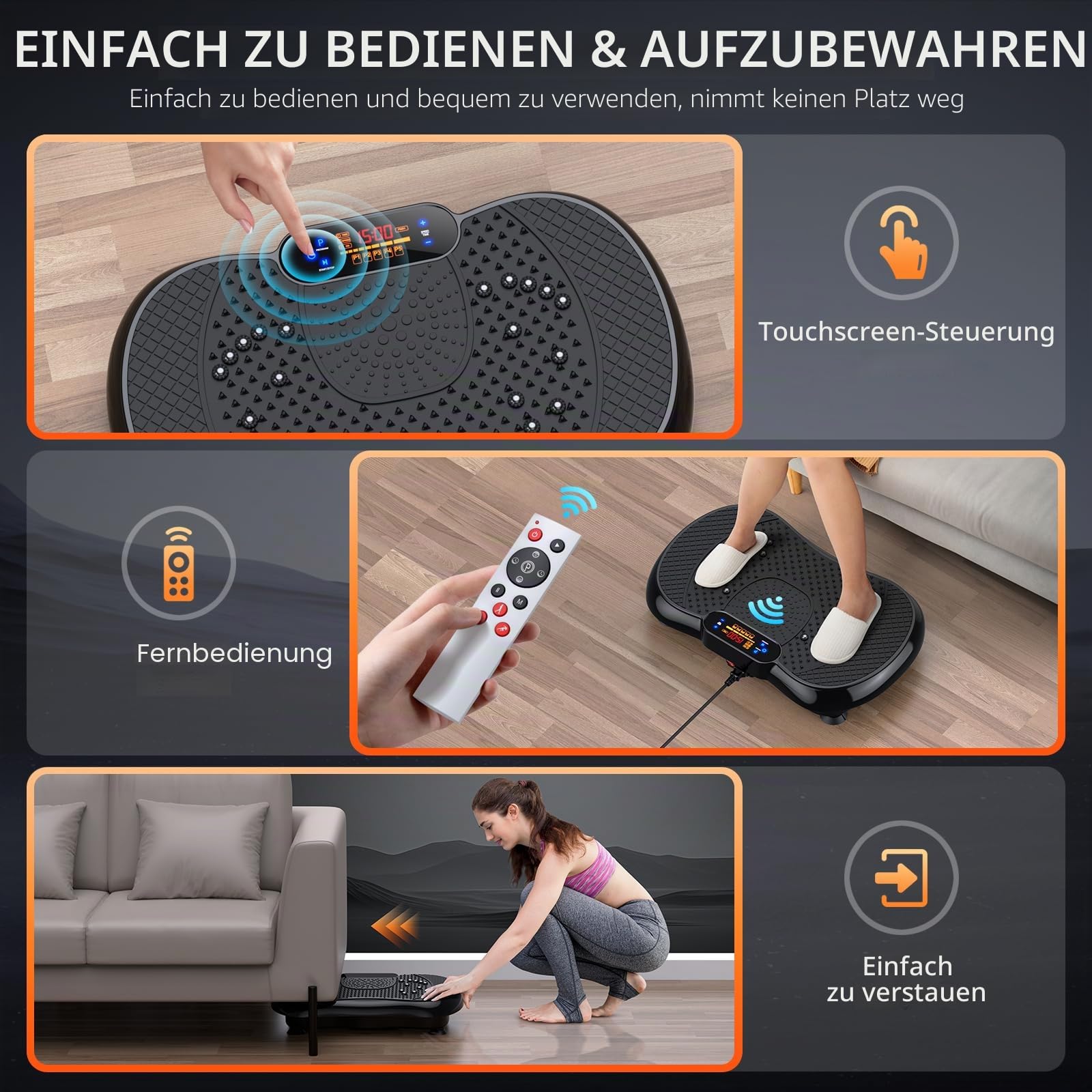 PBYRD Vibrationsplatte, 999 Intensitätsstufen + 5 Trainingsprogramme, Massagegerät & Fitnessgeräte für Ganzkörpertraining, 150 kg Kapazität Vibrationstrainer Zuhause für Abnahme, Muskelaufbau, Shaping