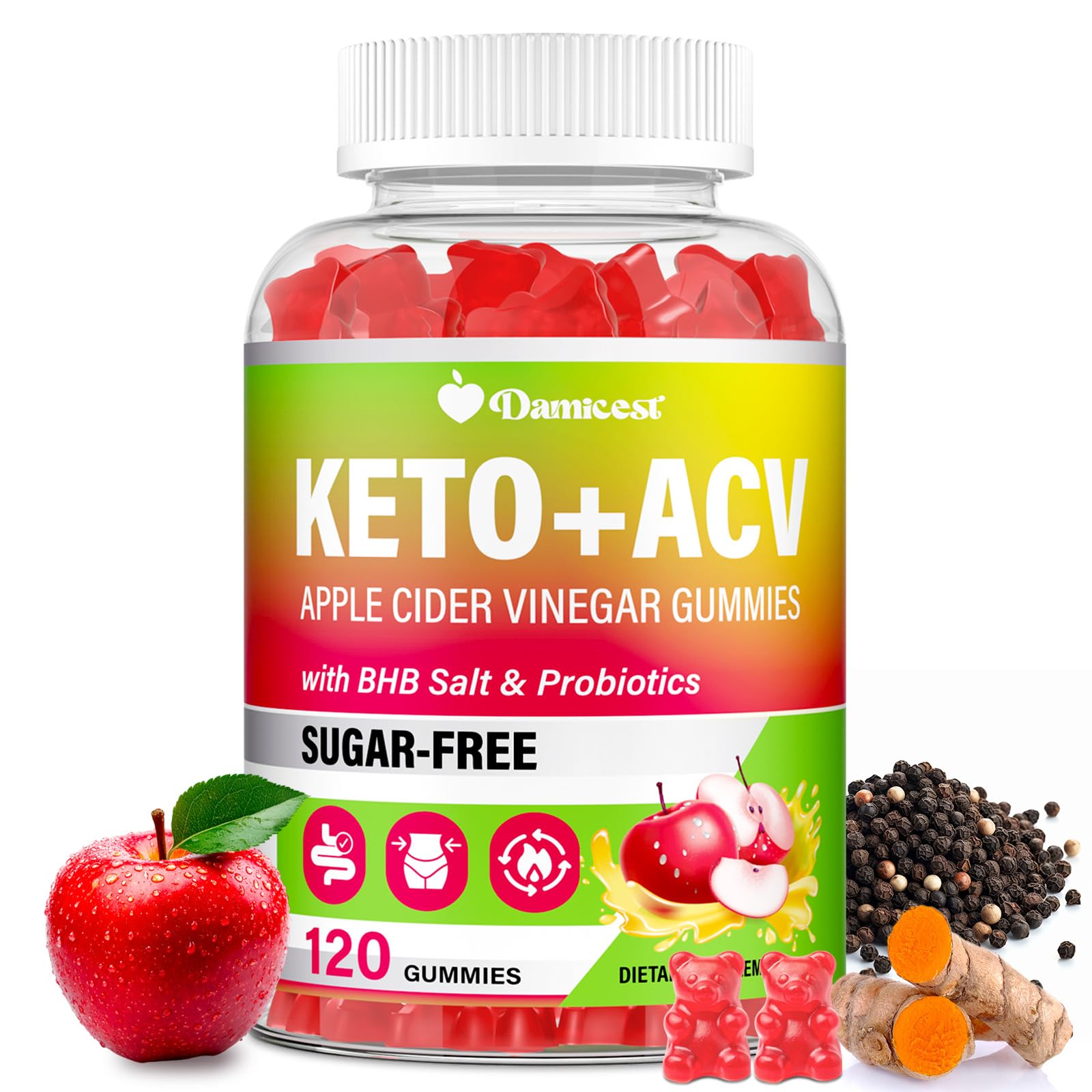 Damicest Gomas de Vinagre de Maçã com 2.000 mg, 120 gomas