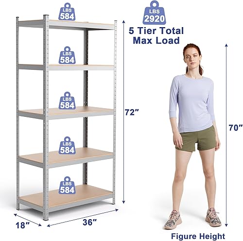 Miniatura 3 de ERGOMASTER Estantes de almacenamiento de garaje de 5 niveles, estantería de 2920 libras, estantería resistente, ajustable, sin pernos, organizador