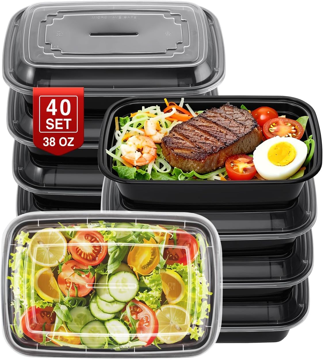 Eupako Lot de 40 récipients alimentaires réutilisables avec couvercles pour la cuisine, la préparation des repas et la réfrigération