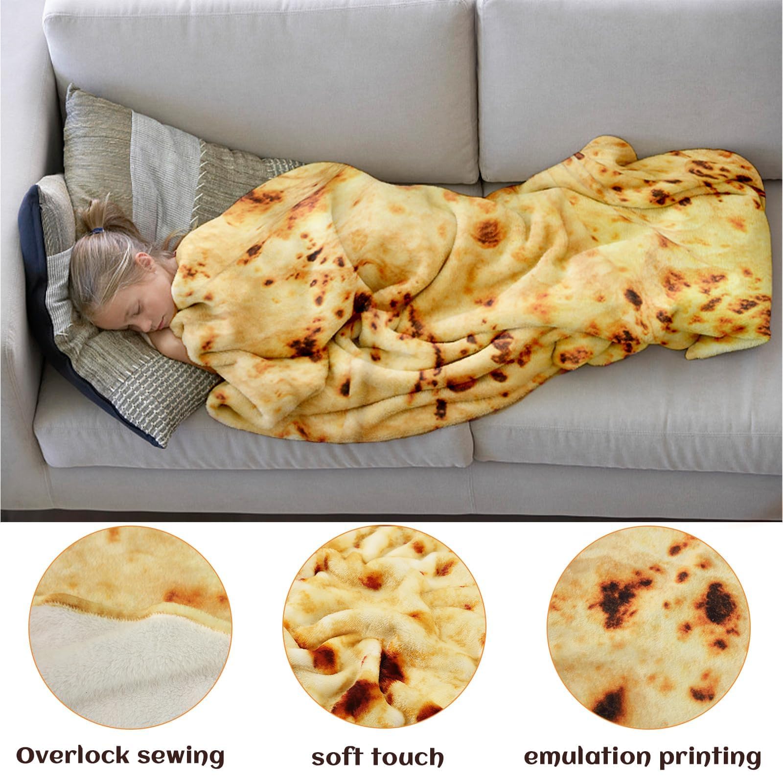 Manta de Tortilla de Franela 150 * 150cm, Manta de Burrito de Tortilla de, Adecuada para Niños, Familia, Mascotas, Regalo, Suave y Cómoda para Mantener El Calor