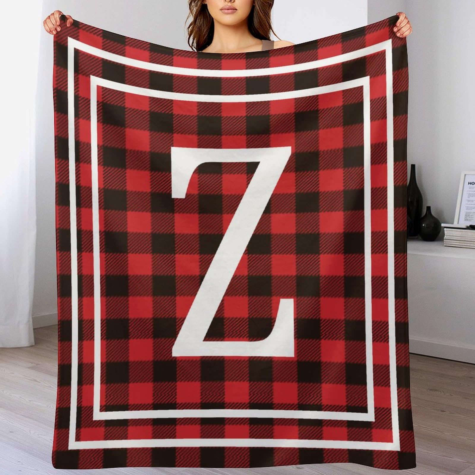 Manta de cama con monograma de letra Z con letra inicial Z, manta con nombre de la familia, transpirable, cómoda, decoración acogedora para Navidad, cumpleaños, día de la madre, padre, día