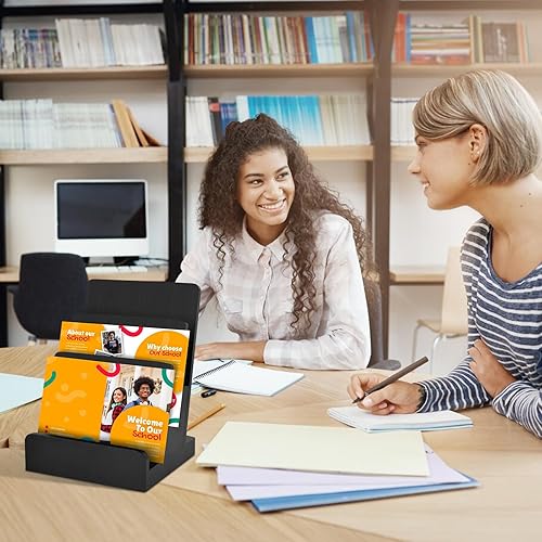 Miniatura 6 de Soporte de madera para folletos de 3 niveles, soporte de exhibición de folletos de 6 x 9 pulgadas, soporte de exhibición de folletos negro, soporte