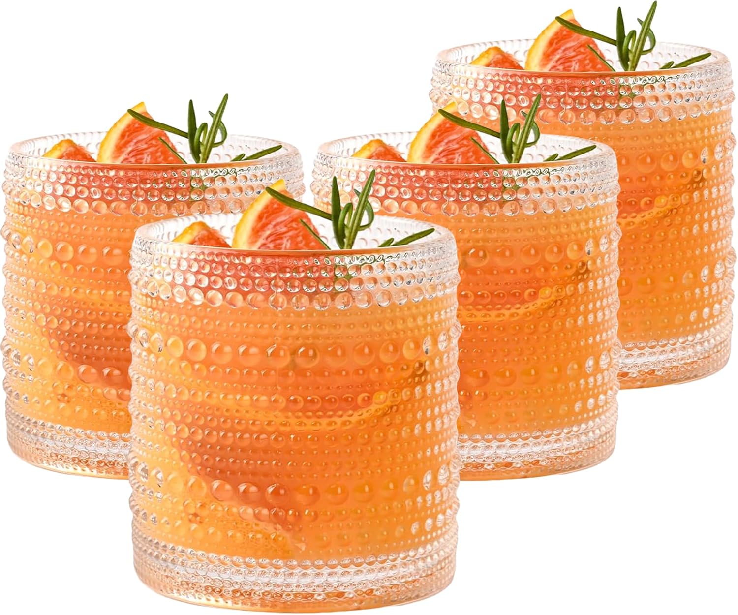 Set of 4 Hobnail Drinking Glasses,15.2 Oz Romantic Water Glasses, Clear Embossed Design Vintage Glassware, Cocktail Glasses, Beaded Drinking Glasses for Water, Beer, Juice(15oz+4")