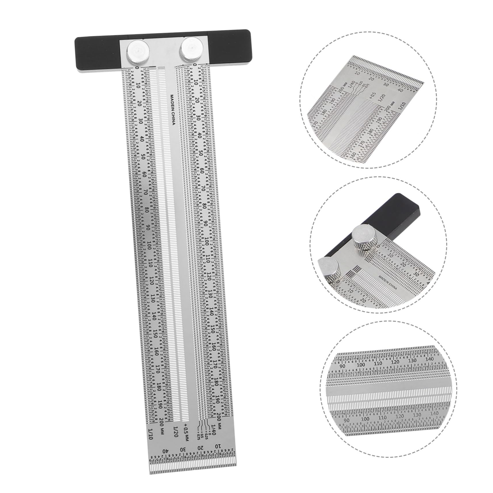 SHINEOFI 2 Piezas Regla derecho transportador con brazo carpintería carpinteros herramienta de medición gobernante de herramientas de medición Acero inoxidable Plata