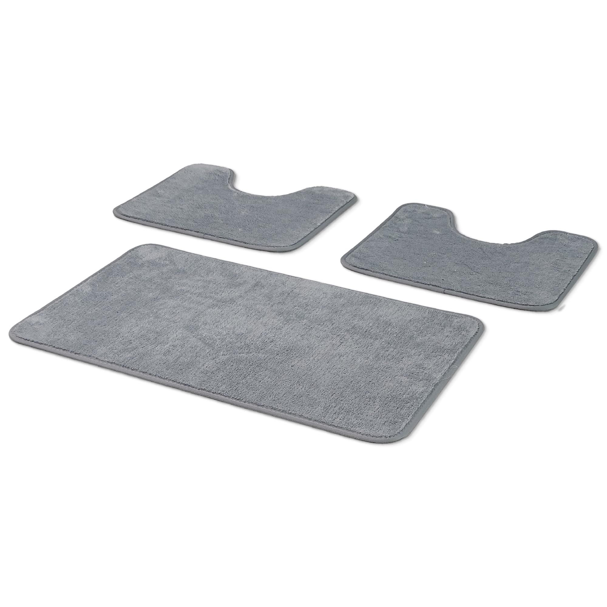 Comart - Set Tappeti Bagno Tahiti - Tris Tappetini Assorbenti: 1 Rettangolare 45x75 cm + 2 Giro Water 45x37.5 cm - Asciugatura Rapida - Salvaspazio - Antiscivolo - Lavabile in Lavatrice - Grigio