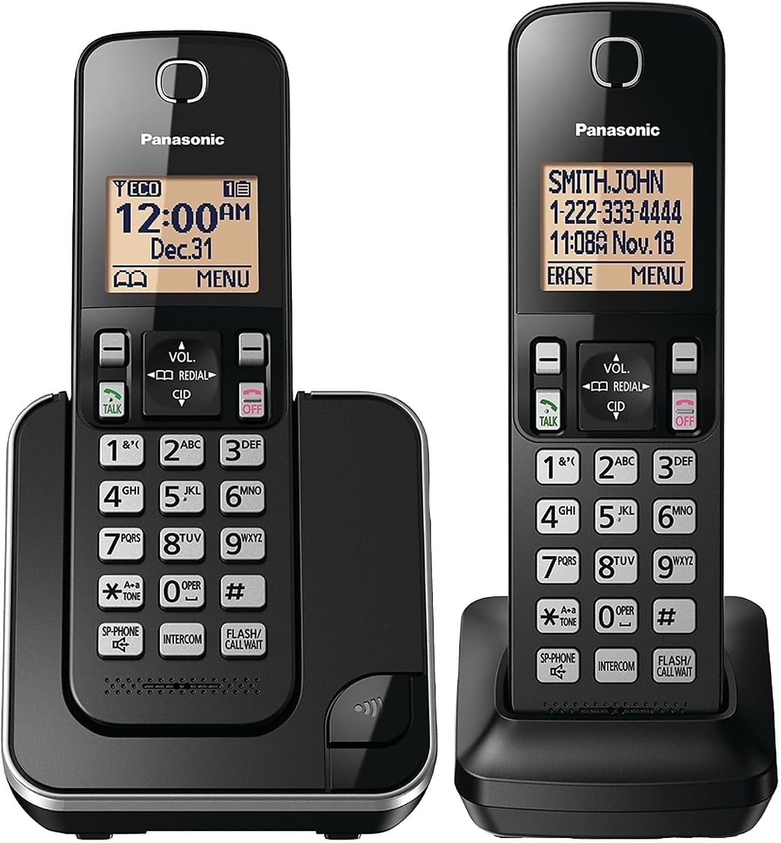 Sistema de teléfono inalámbrico Panasonic con 2 auriculares ampliable con pantalla retroiluminada en ámbar - KX-TGC352B (negro)