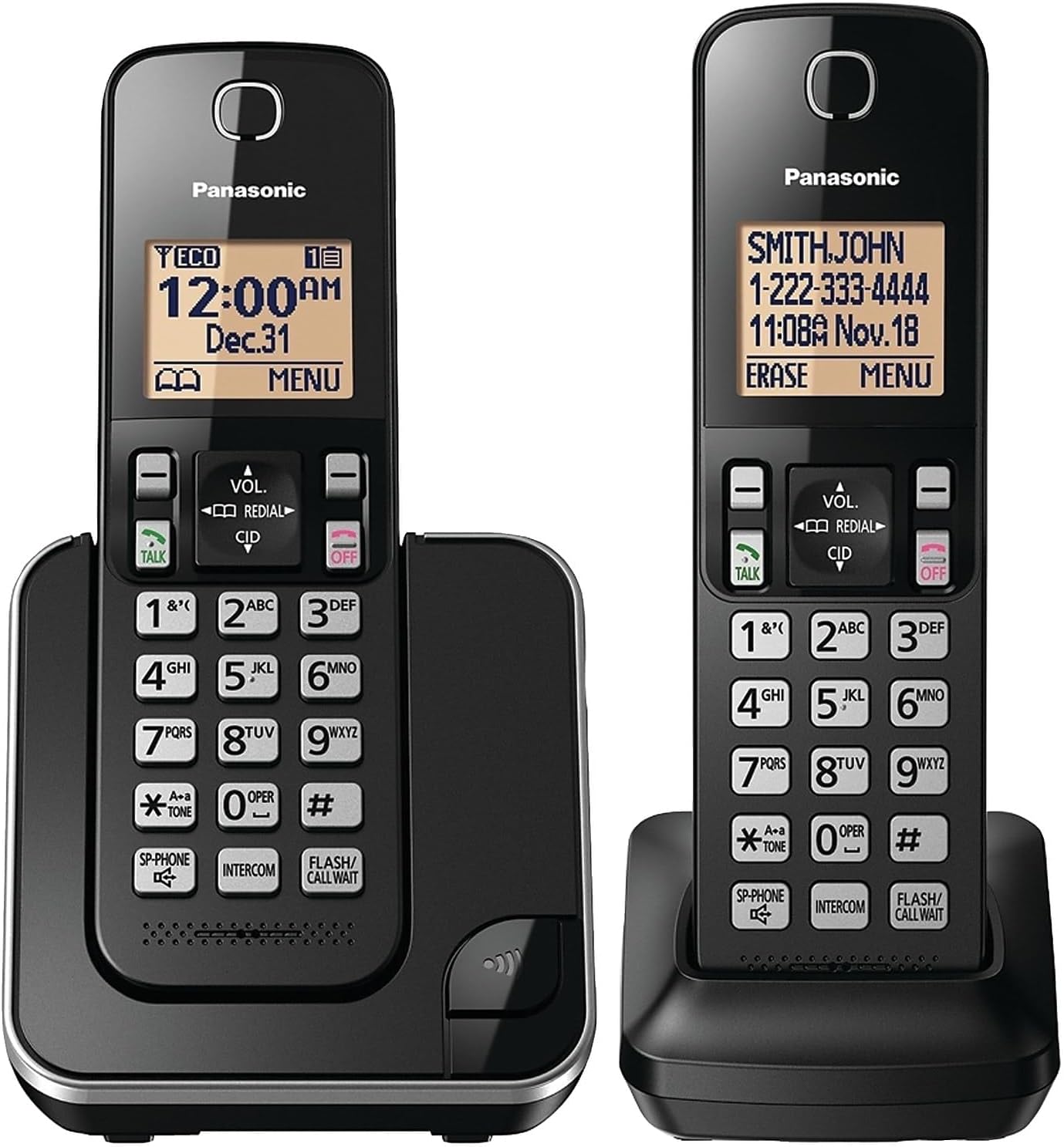 Expandable Cordless Phone System with Amber Backlit Display – 2 Handsets – KX-TGC352B (Black)