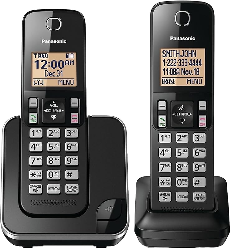 Sistema de teléfono inalámbrico Panasonic con 2 auriculares ampliable con pantalla retroiluminada en ámbar - KX-TGC352B (negro)