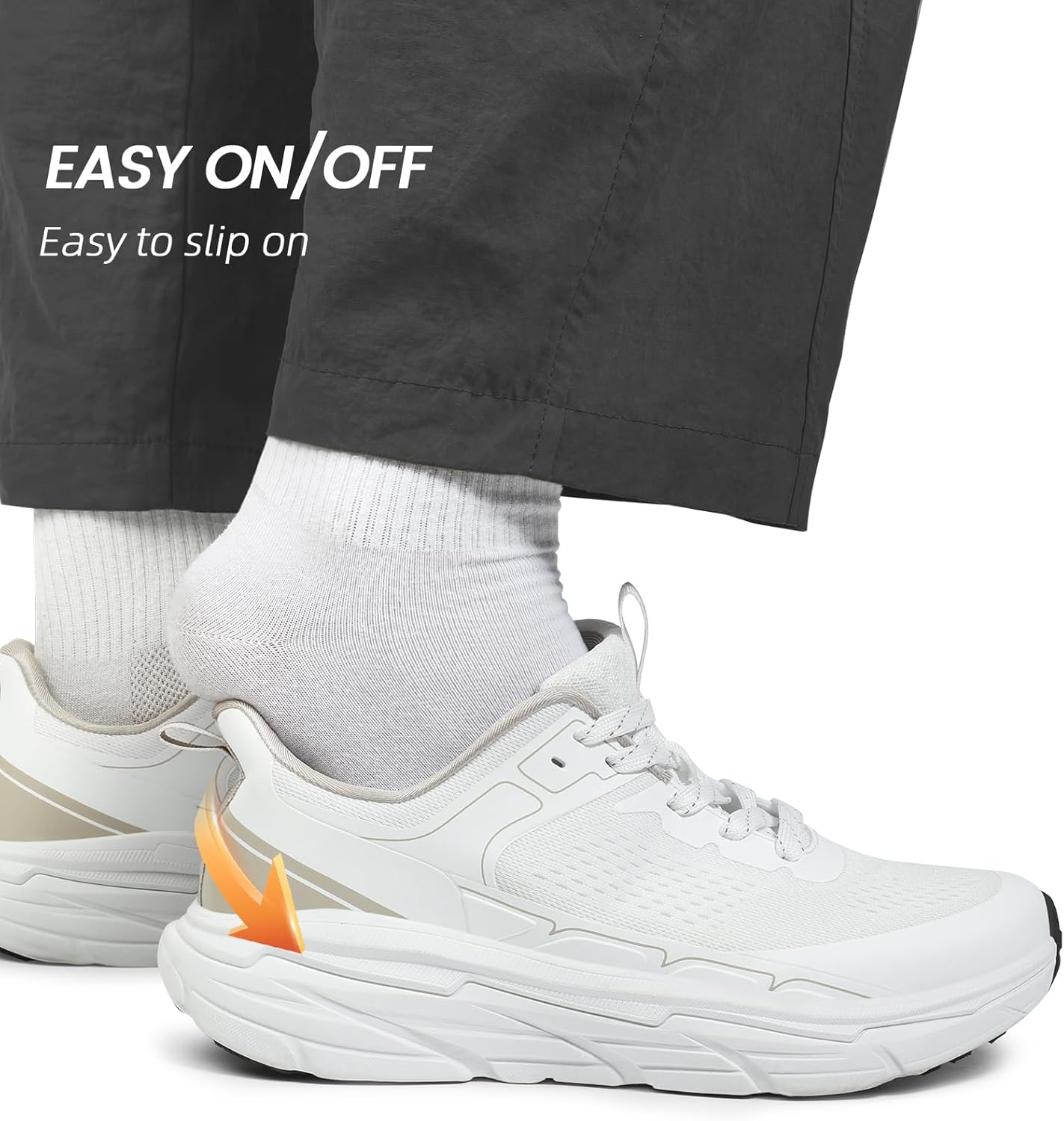 Men's Slip on Walking Sneakers - Lightweight Running Shoes - Cushioned Comfort for Gym, Training, Tennis, Workout - Athletic Fashion - Black/Beige Size 6.5-13 - Image 3