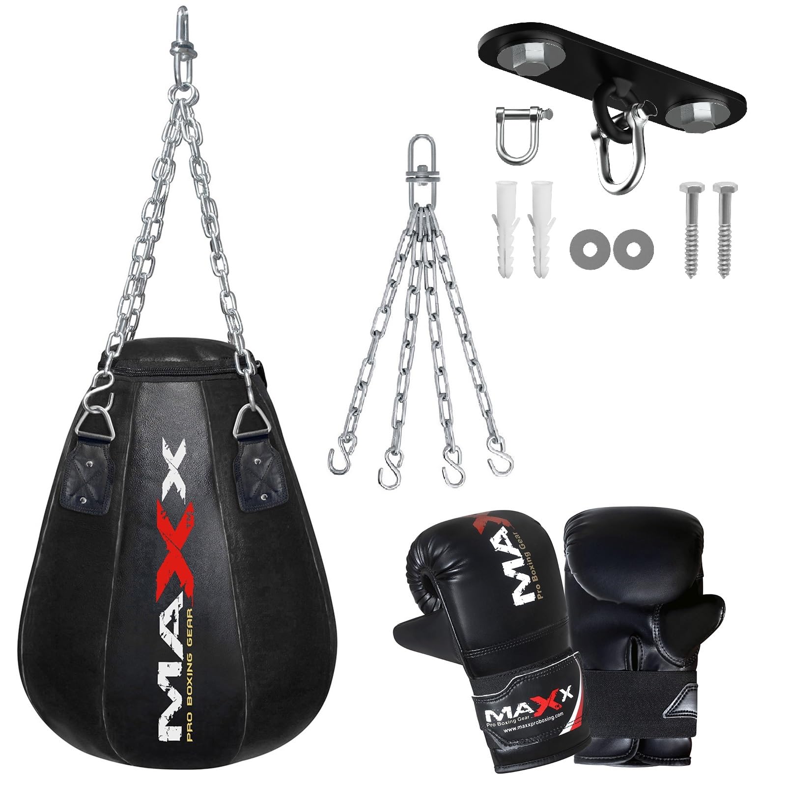 All Black range of Heavy Filled Hanging Boxing Punch Bag, Punchbag Set 5ft, 4ft, 3ft Includes FREE CHAIN (BAG WITH HOOK+MITTS, Maize Bag)