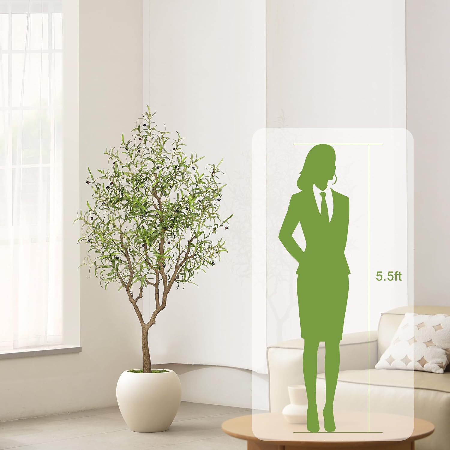 Artificial Olive Tree 6ft with Large Branches and Lifelike Fruits | Olive Trees Artificial Indoor - Faux Olive Tree 6ft for Modern Home Office Living Room Decor