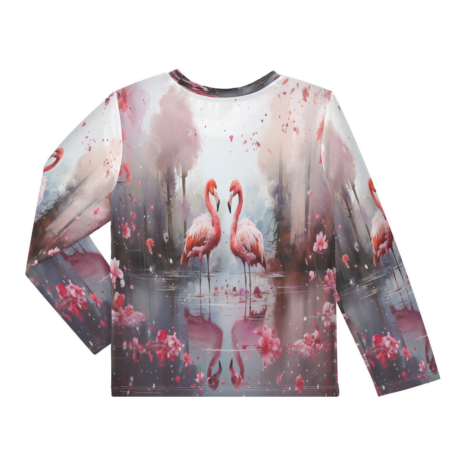 Boys Rash Guard Swim Shirt Long Sleeve UPF+ 50 Sun Shirts Quick Dry Shirt Tree Flamingos for Toddler Kids
