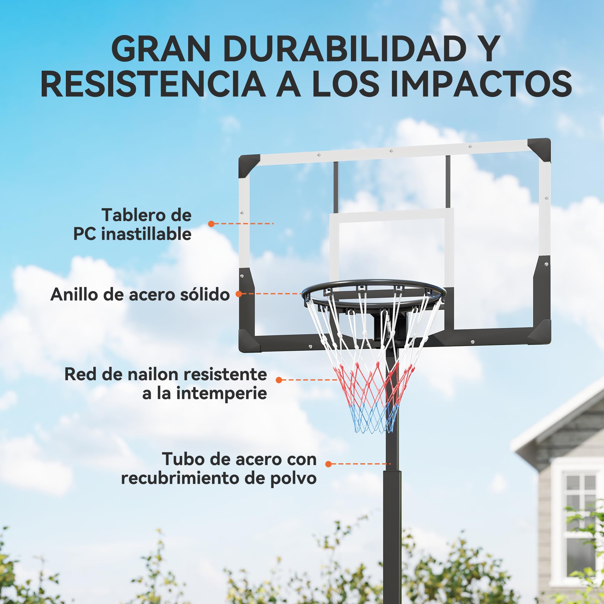 SPORTNOW Canasta de Baloncesto para Exterior, Altura Ajustable 230-305 cm, Canasta de Baloncesto Portátil con Marco Plegable, Tablero Irrompible, Ruedas y Base Rellenable, para Adolescentes y Adultos
