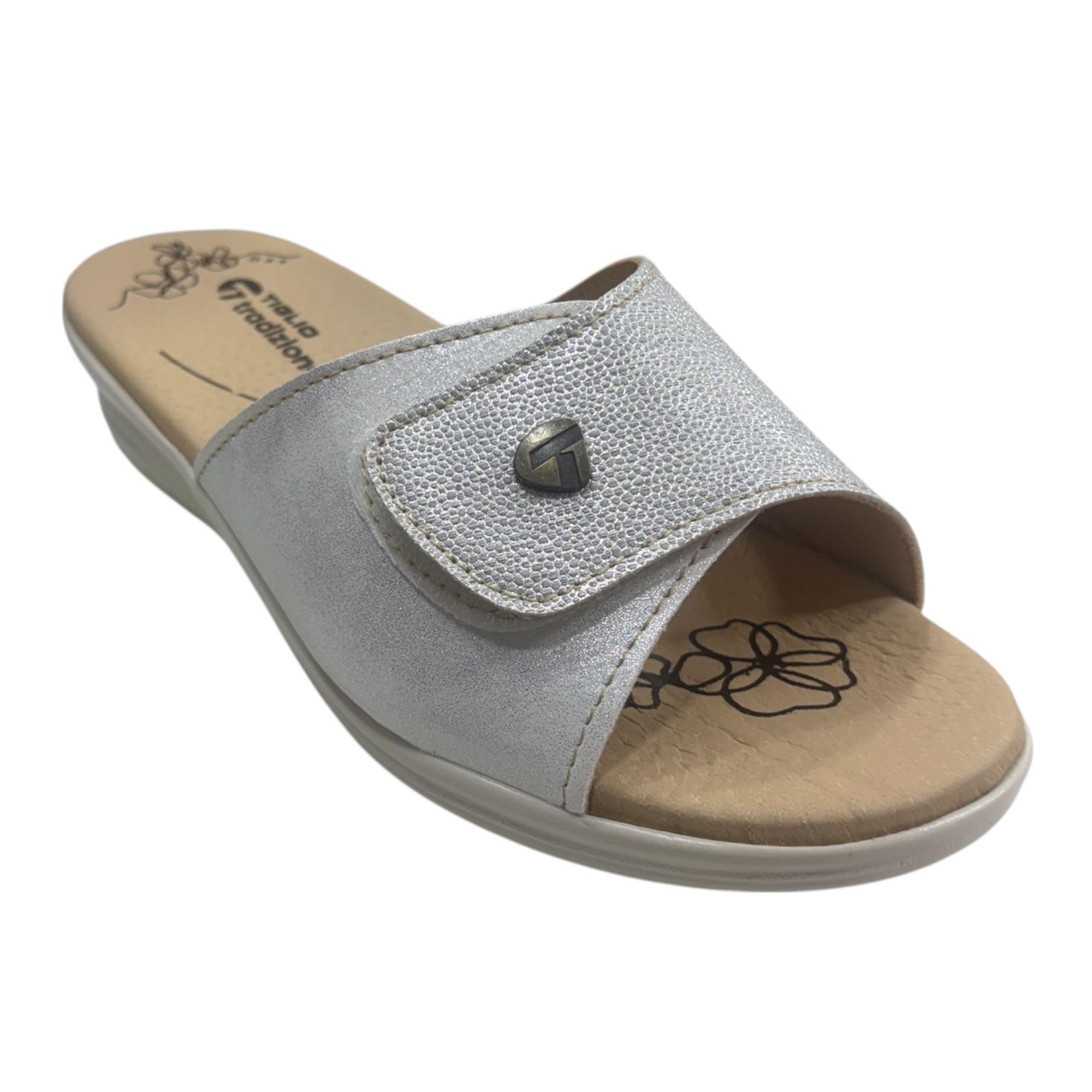 Generico Tiglio Ciabatte Donna Estive, Doppio Strappo Regolabile, Memory AntiShock, Punta Aperta, Oro/Blu/Argento