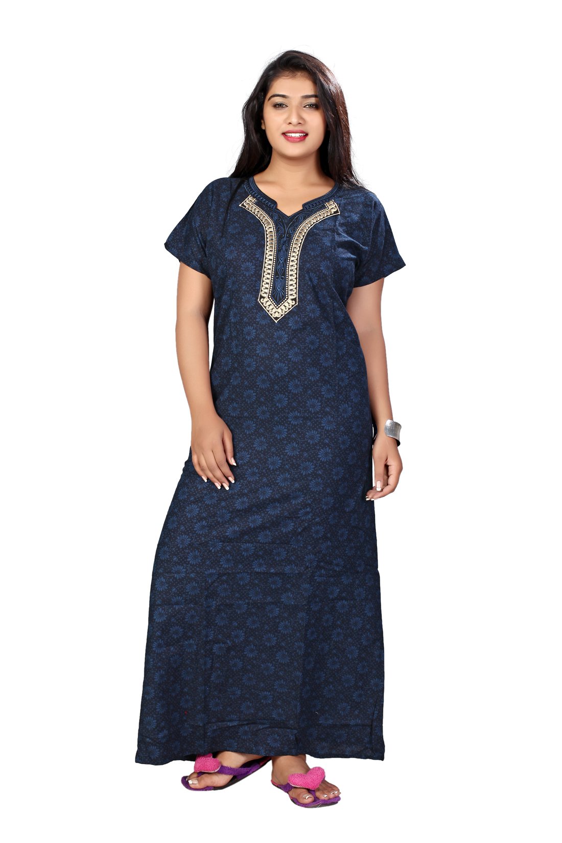 RnP Neck Embroidery Cotton Nighty