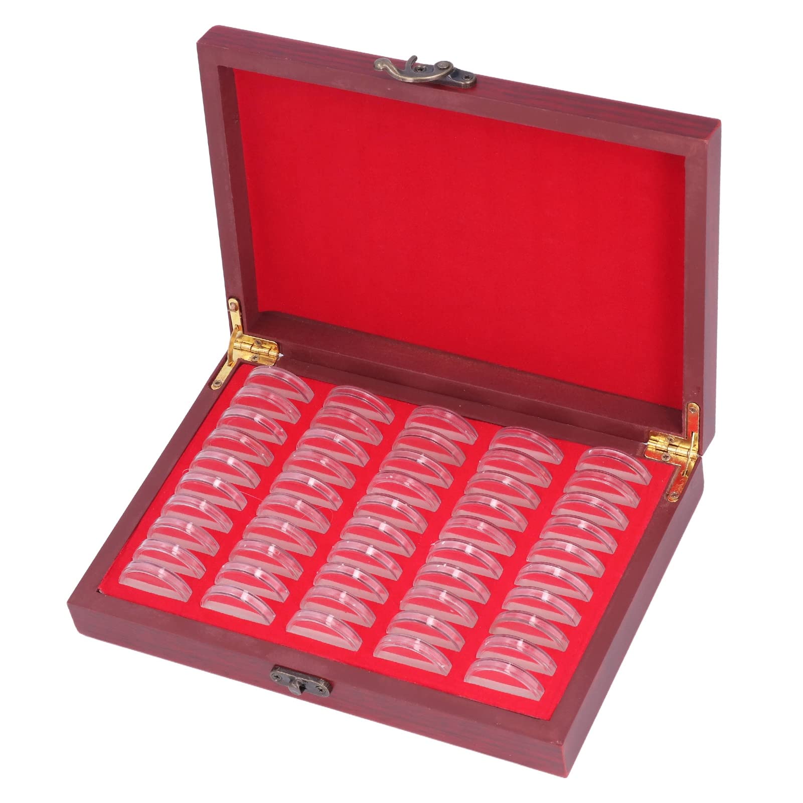 Portamonedas, Caja de almacenamiento de monedas de madera vintage de almacenamiento de 50 piezas con estuche protector transparente para regalo de colección de monedas
