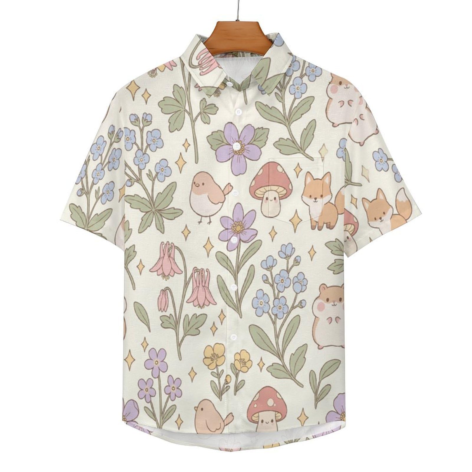 Camicia da Uomo a Maniche Corte con Bottoni, Stile Carini con Stampa Animali Piccoli Fiori, vestibilità Regolare, Camicie da Spiaggia Estiva Hawaiano, Aloha