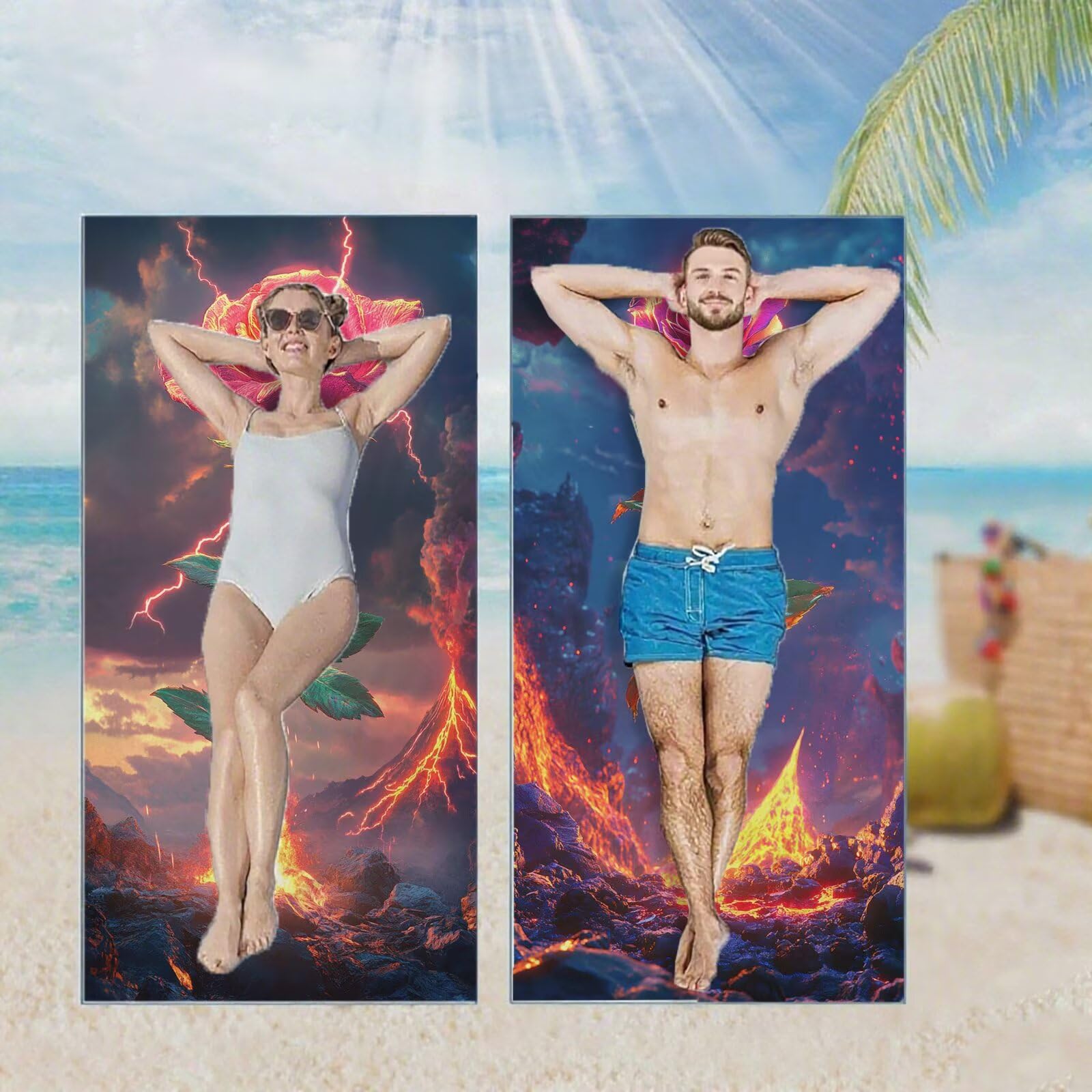 Ręcznik plażowy, ręczniki plażowe z mikrofibry, szybkoschnące lekkie ręczniki podróżne bez piasku, duży ręcznik kąpielowy dla dorosłych 100 x 220 cm, do pływania na basen, jogę, siłownię, kemping
