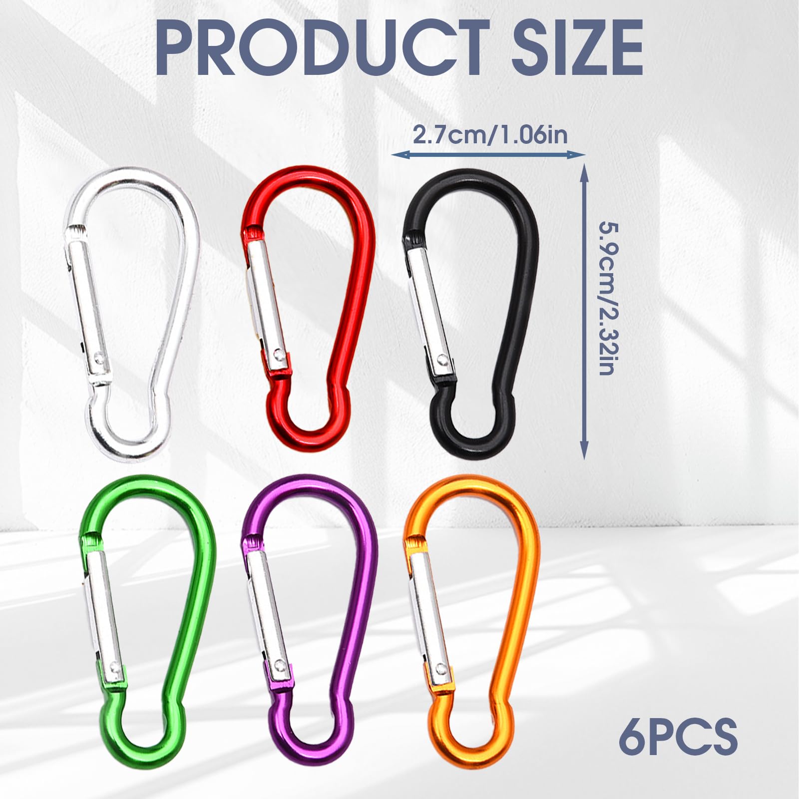 6 Pièces 59mm Mousquetons, Aluminium D Forme Mousqueton Mini Mousqueton Micro Multi-Usage Clips Mousquetons Petit Escalade pour l'Extérieur Le Camping La Pêche La Randonnée Le Tourisme à Dos