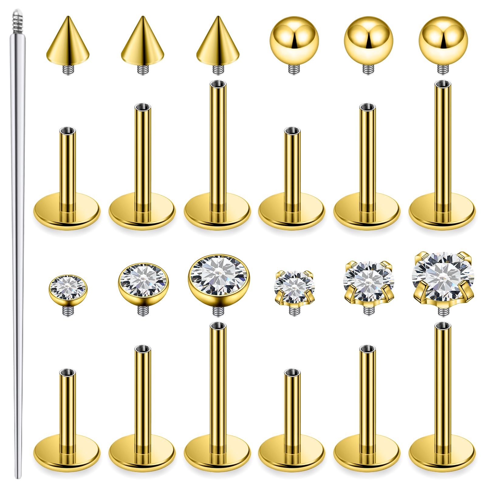 18G 16G 14G Internal Thread Flat Back Nose Stud Earrings Surgical Steel Conch Tragus Cartilage Earrings Medusa Monroe Labret Lip Rings Piercing Jewelry for Women Men CZ Silver Black Gold