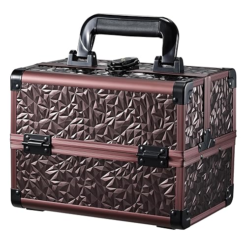 Vista 70 de Joligrace Estuche organizador de maquillaje, caja de maquillaje portátil para cosméticos, estuche de almacenamiento duro con 2 bandejas de bloqueo