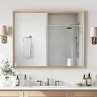 Vista 31 de Espejo de pared enmarcado con efecto cobre retro, espejo rectangular de 16 x 20 pulgadas, vidrio templado antidesilvering, marco sostenible