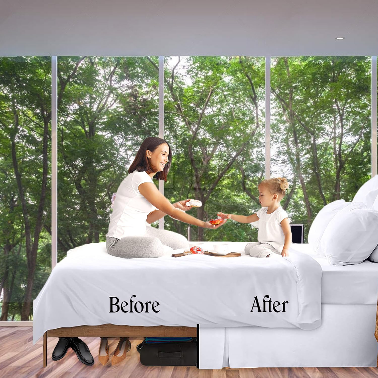 Cache-sommier pour lit super king size - 180 x 200 cm - 40,6 cm de hauteur - Facile à enrouler - Élastique - Doux - 100 % coton - Convient sous le matelas et jusqu'au sol - Blanc