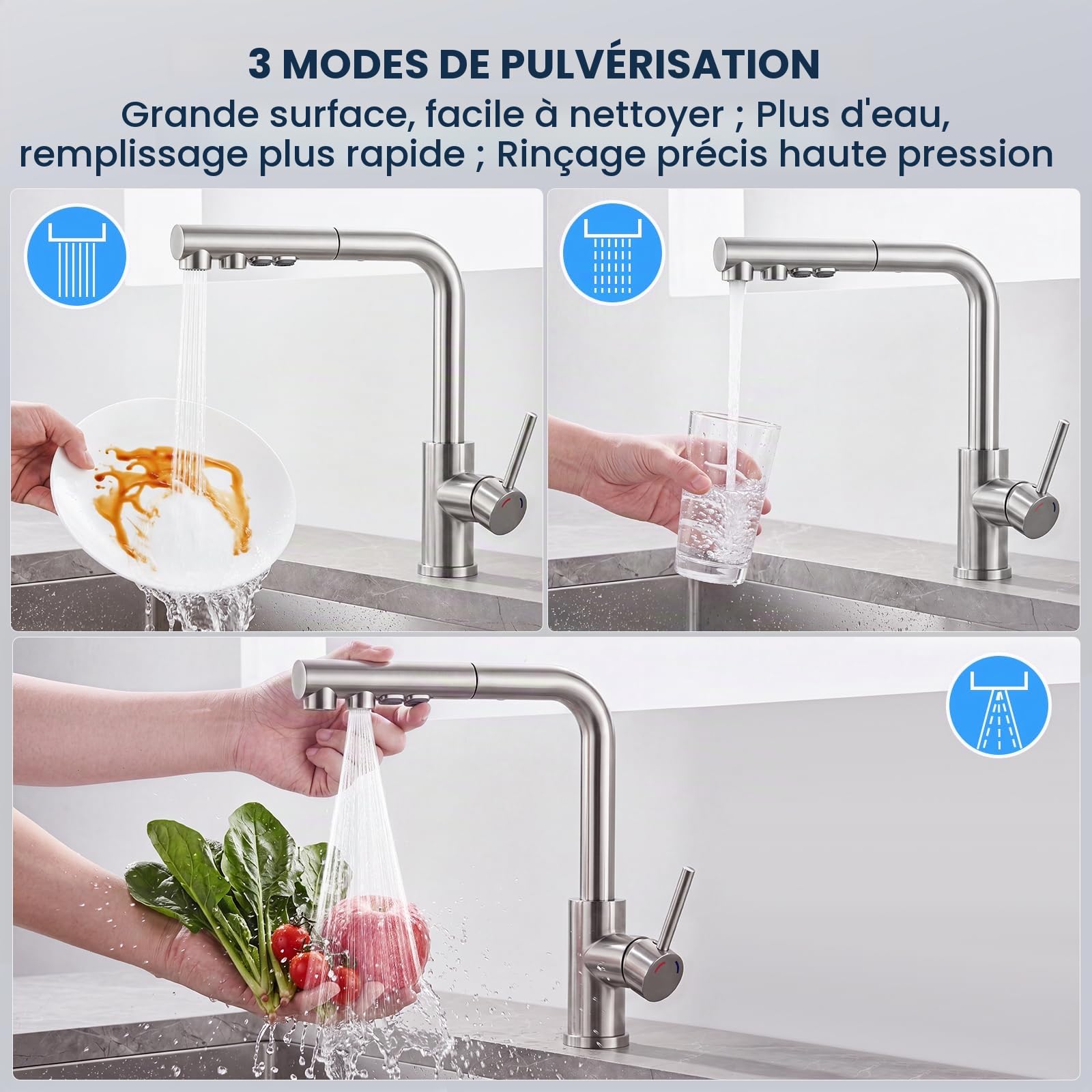 Mitigeur Cuisine Extractible, Robinet Évier Acier Inox 304