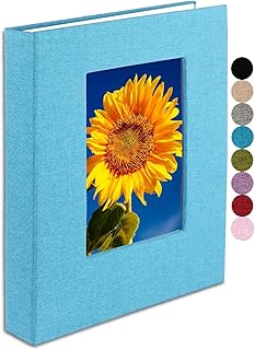 Photo Album 8x10 – 64 Photos for 8x10 Photo Album, Clear Pages, Linen Cover with Front Window, Baby Photo Albums for 8x10 Photos, Blue
