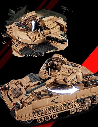 Miniatura 5 de SEMKY Serie militar M2 Bradley Tank MOC Bloques de construcción y juguete de ingeniería (1350 piezas), con 3 figuras, tanque del ejército WW2 para