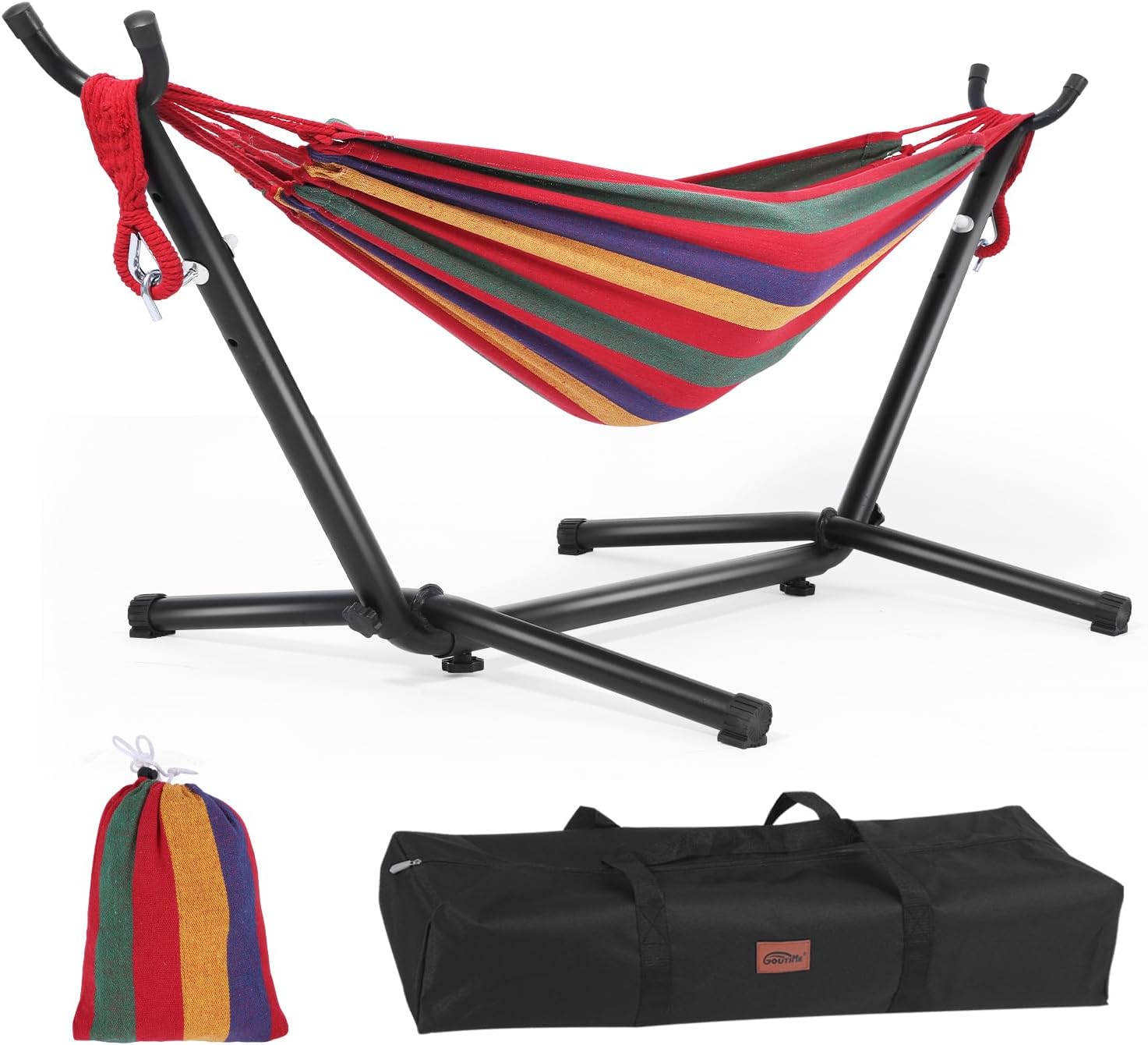 Goutime Children's Hammock with Stand, 220 lb Capacity, with Portable Carrying Bag, Kids Hammocks for Indoor, Outdoor, Patio, Deck, Yard, Beach (Red) Child size Red