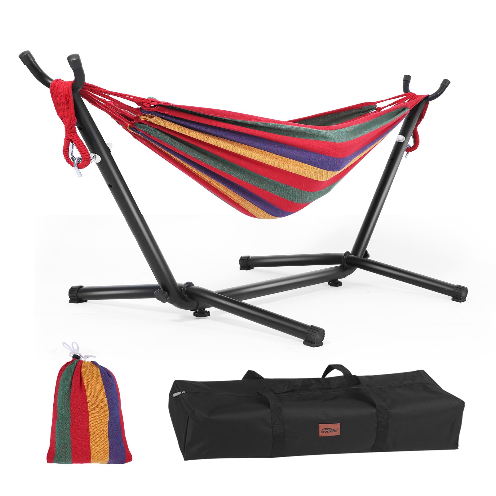 Goutime Children's Hammock with Stand, 220 lb Capacity, with Portable Carrying Bag, Kids Hammocks for Indoor, Outdoor, Patio, Deck, Yard, Beach (Red)