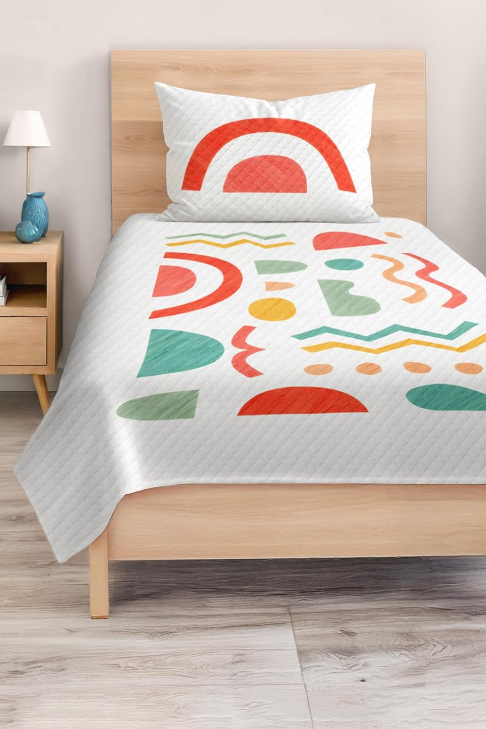 SODEF Bedding Set Twin Size Colorful Geometric Pattern Quilt Cover Set for Kids and Teens Room, Lightweight Cotton Polyester Blend, 2 Piece Set - Multicolor, One Size