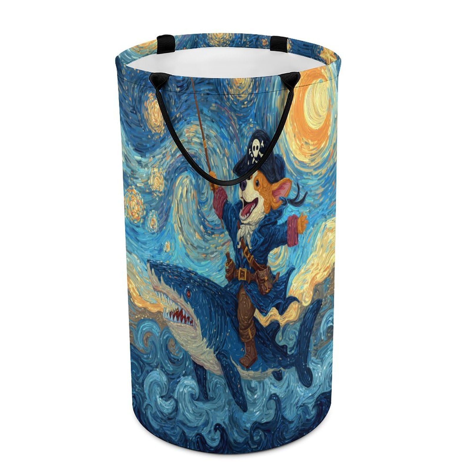 LUYYSKY Fantasy Watercolor Cute Dogs Versatile Storage Laundry Basket, Rustic Funny Starry Sky Sunflowers Animals Sharks Puppies Large Capacity Bathroom Hamper With Handle