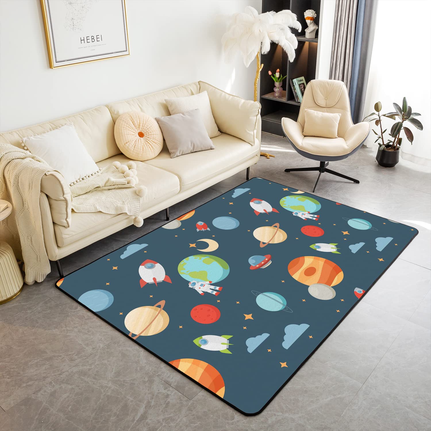 Homemissing Solar System Area Rug 150x200cm Cartoon Outer Space Rugs Mat for Living Room Bedroom Universe Planets Decor Carpet Non Slip Area Runner Rug โ image 1