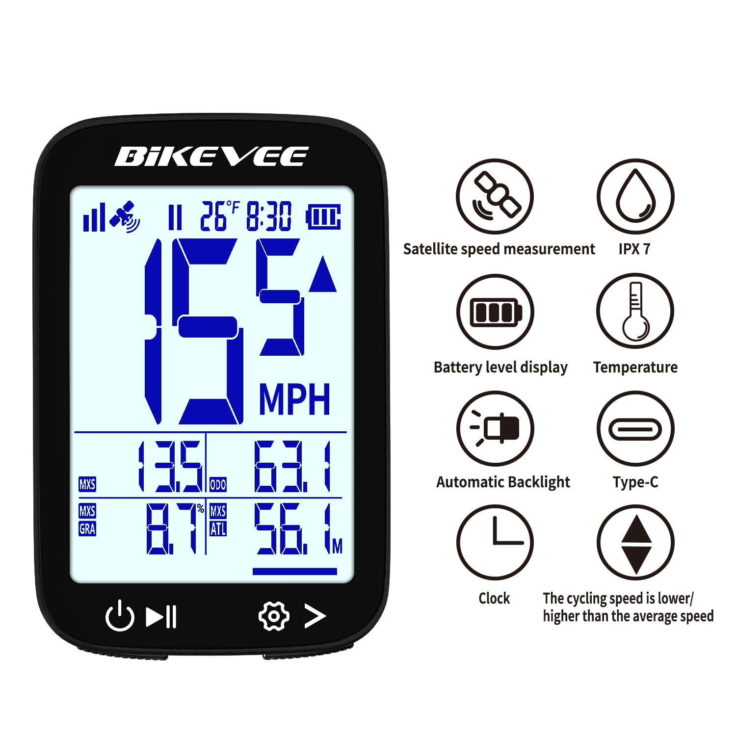 GPS - Computer da bicicletta senza fili, impermeabile, 2,4 pollici, display FSTN, IPX7, durata della batteria 28 ore, per bicicletta leggera con velocità di distanza, altezza della temperatura