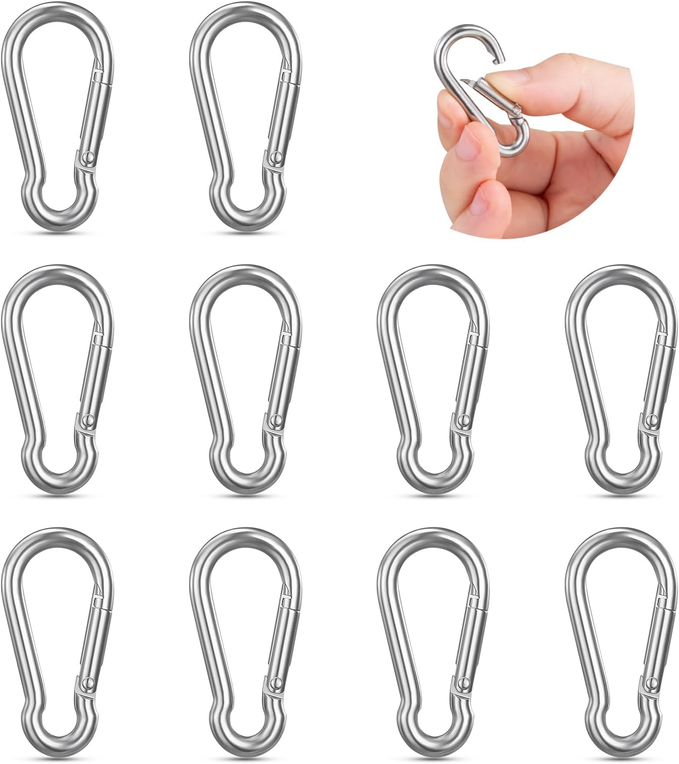 10PCS Stainless Steel Carabiners Caribeener Clips, 1.57 Inch Small Caribeaner Spring Snap Hooks, Heavy Duty Keychain Clip, Qick Link for Keys/Water Bottle/Pet Tags/Feeders/Flag Rigging/Hiking/Camping