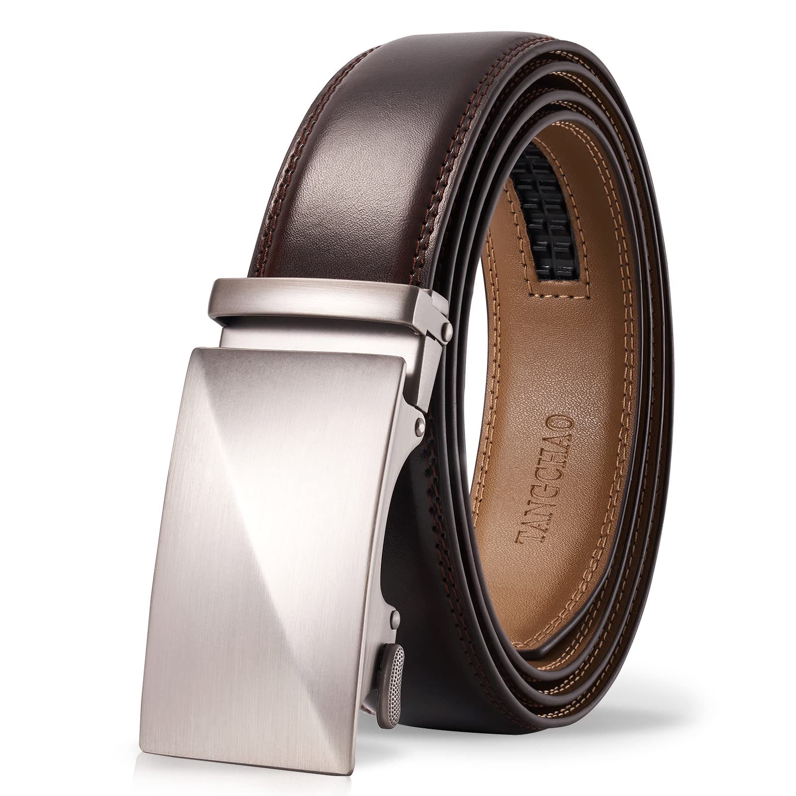 TANGCHAO Cintura Uomo, Cintura a Cricchetto da Uomo in Pelle con Fibbia Scorrevole Automatica 35mm, Trim Regolabile per Adattars