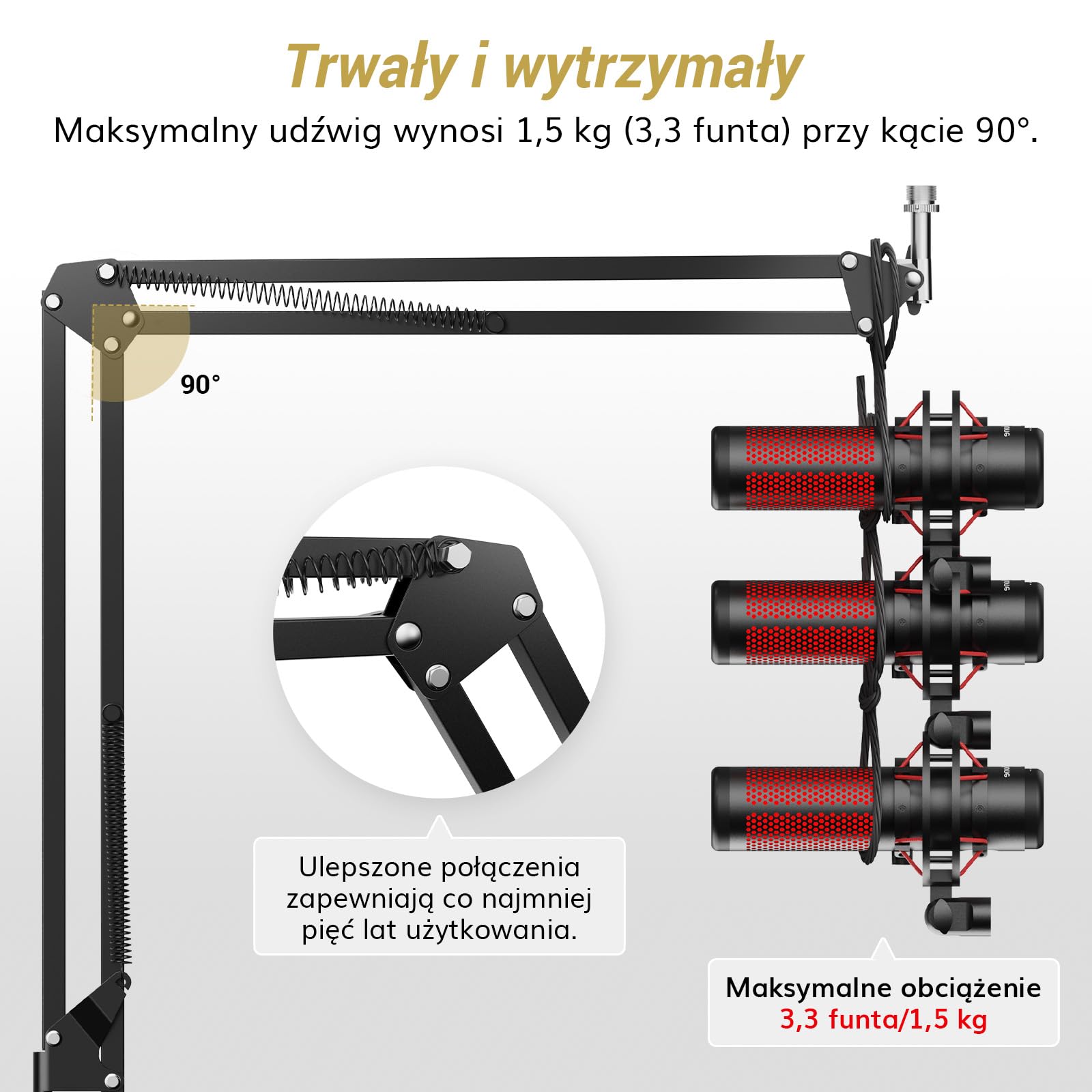 TONOR Regulowany Wysięgnik Mikrofonowy, Wysięgnik z Bardzo Dużym Filtrem Pop, Statyw Nożycowy, Sprzęt do Nagrywania, Wersja Rozszerzona, Bardzo Długi, T10L