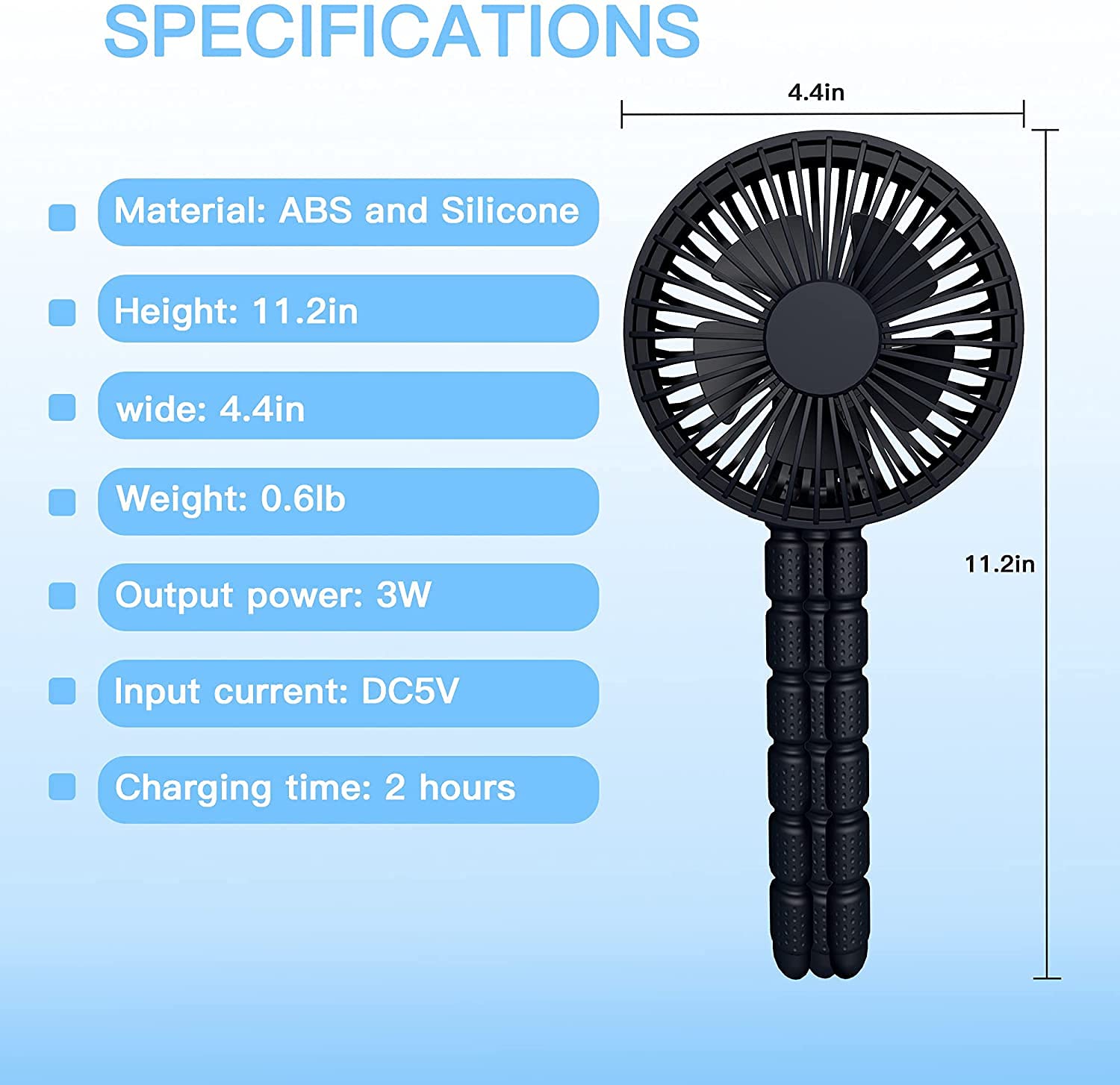 Ventilateur Portable, ventilateur de poussette Clip de trépied flexible sur ventilateur, ventilateur de bureau ultra silencieux rechargeable de type C 1800mAh pour siège de voiture berceau vélo（noir）