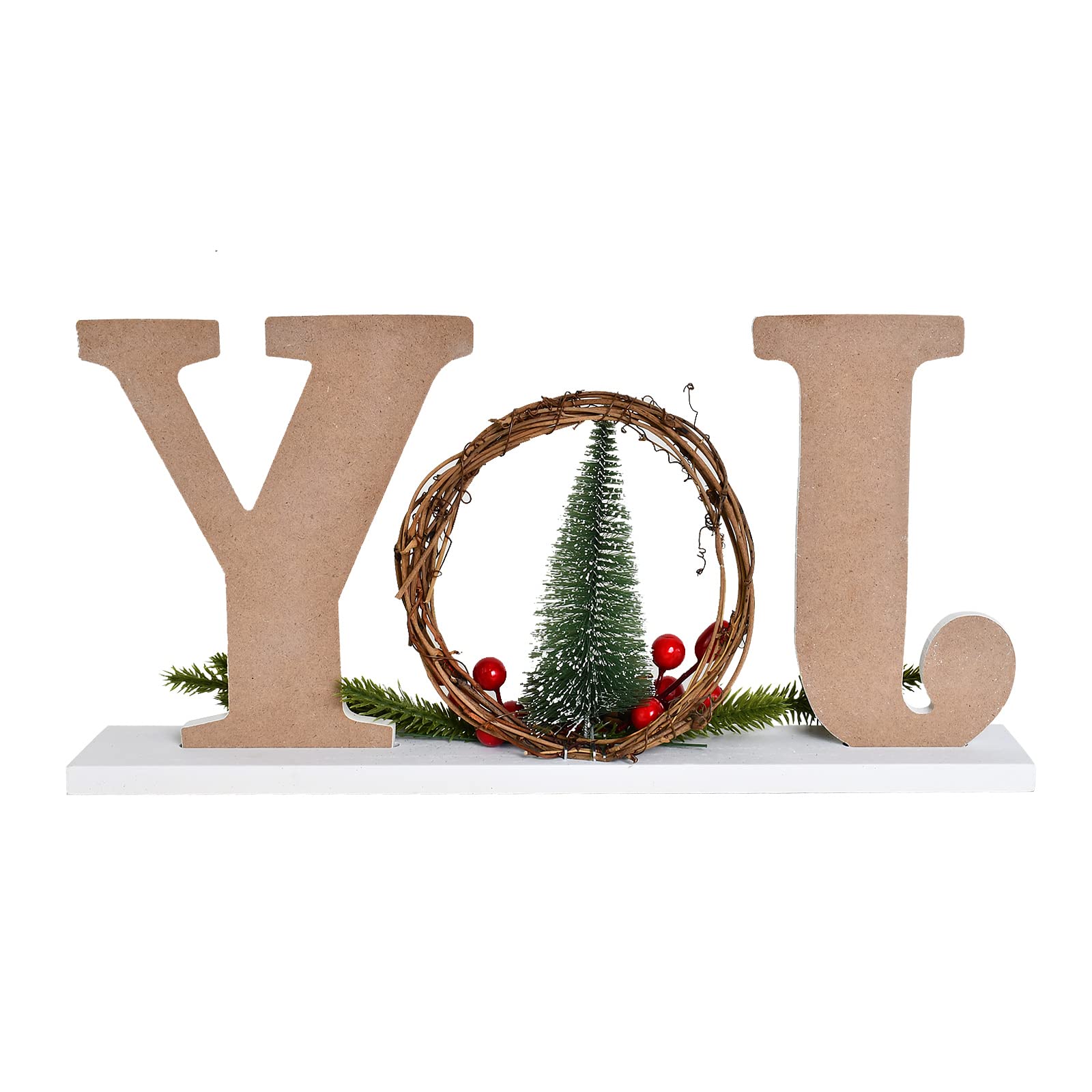 Letrero de madera de Navidad para decoración del hogar, decoración decorativa de madera con palabras de alegría, decoración rústica independiente del hogar, 40 x 19 cm, letrero de letras de bloque de
