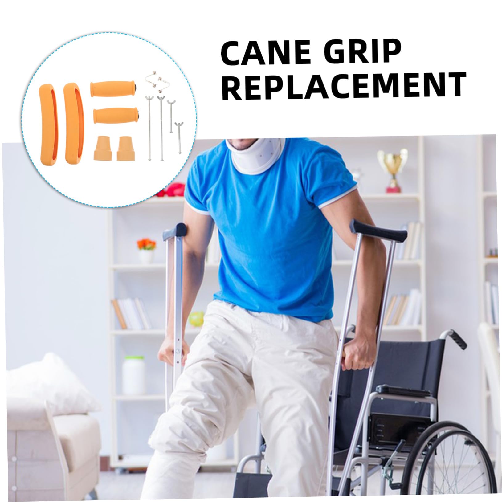 Piezas de Repuesto para Muletas, Juego 1, Goma y Metal | Empuñadura Ergonómica, Puntas y Almohadillas Reemplazables, para Bastón y Andador