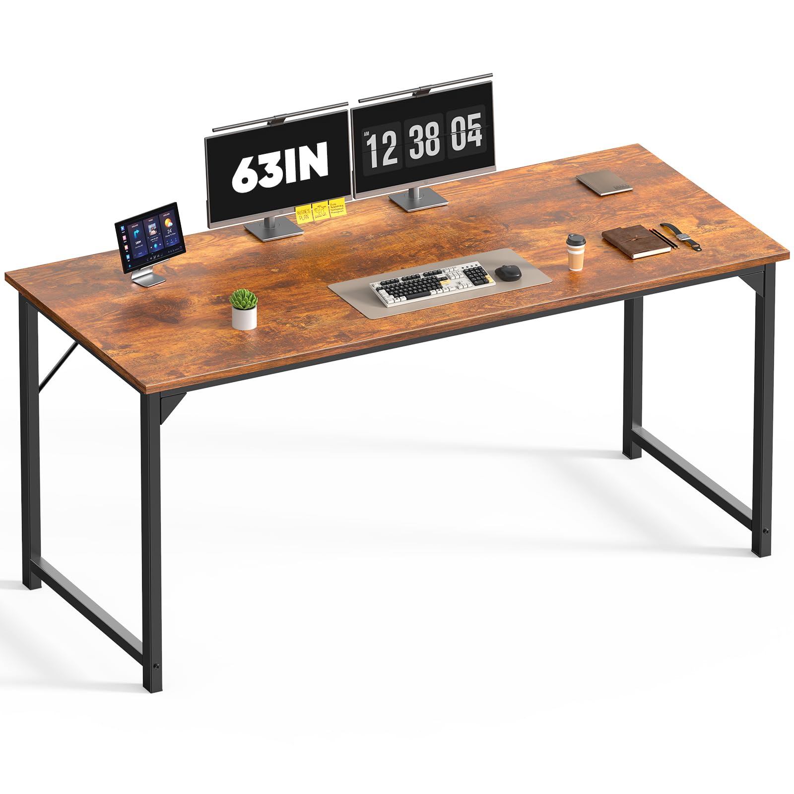 Photo 1 of ***MGR DMG***DUMOS 63 Inch Computer Office Desk Writing Gaming Study Work Large Desks for Bedroom Home Office with Metal Frame Simple Modern PC Table Workstation, Wood Brown