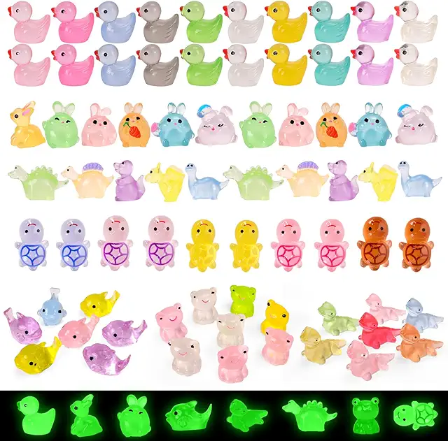 100 Pcs Mini Resin Animal Figurines - 7 Styles Luminous Glass Animals for Aquarium Decor