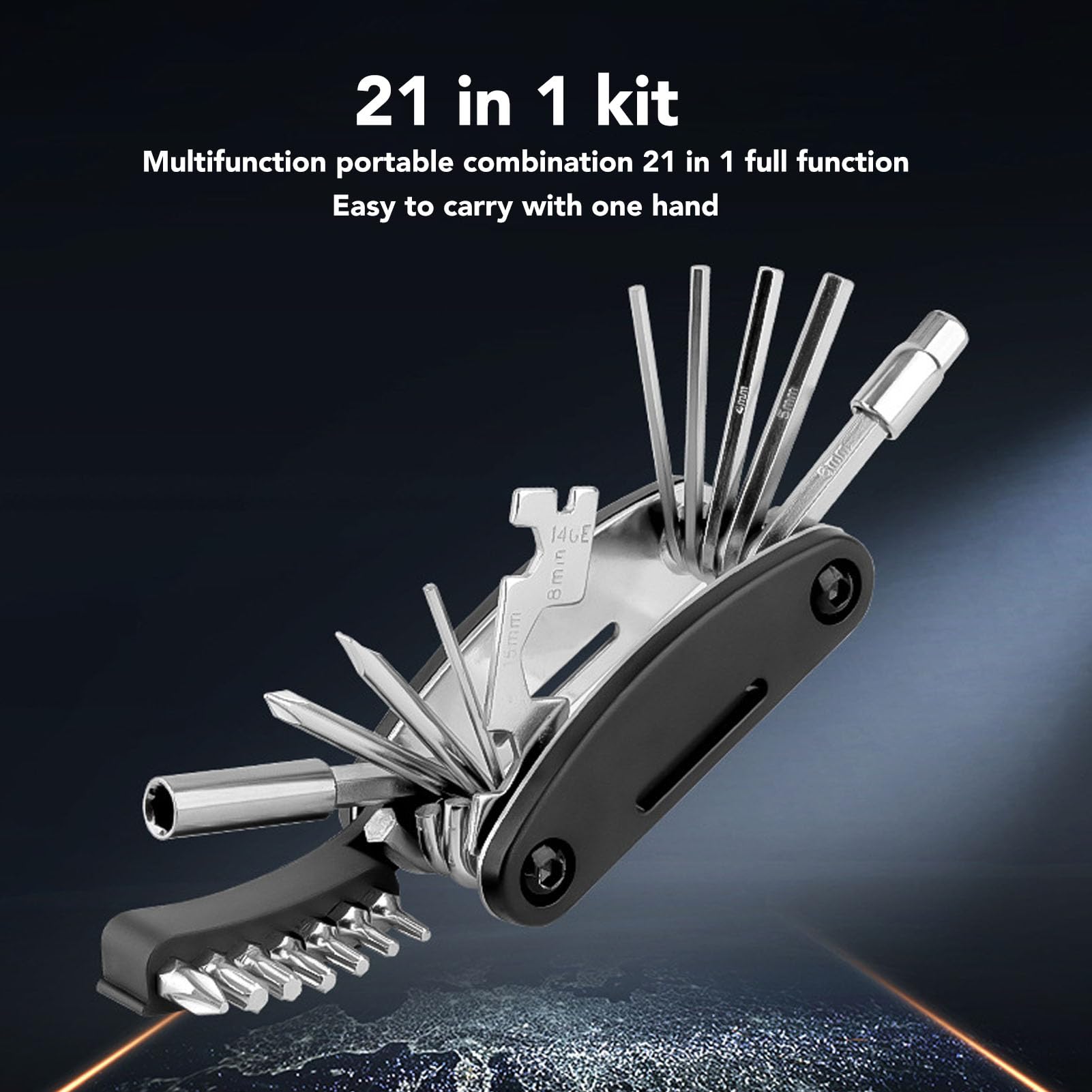 20 in 1 Bike Multitool Professional Portable Bike Repair Tool for Emergency Maintenance Camping Travel Cycling Enthusiasts Cyclists Outdoor Sports Mountain Biking Survival Tools (Black)