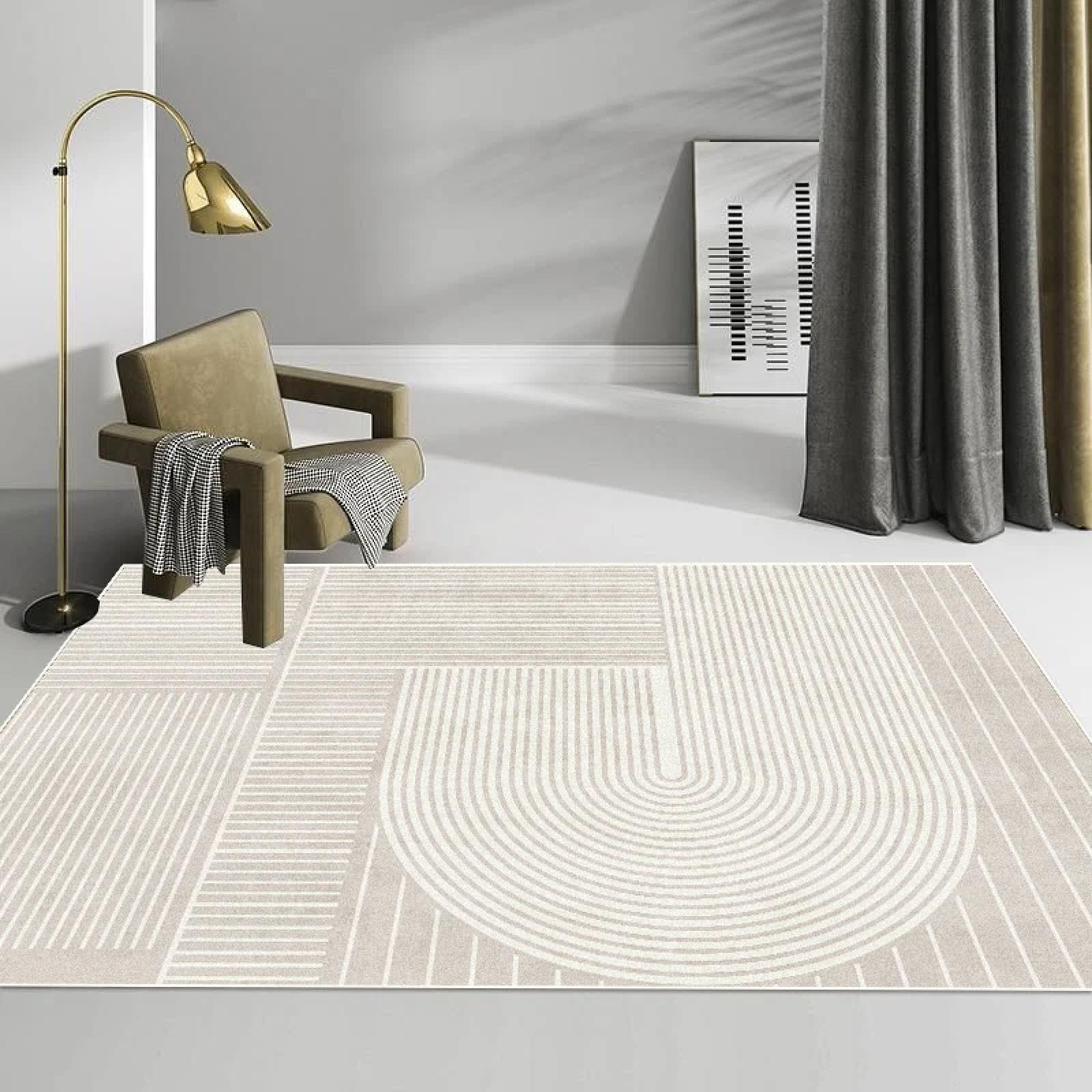 Tapis lavable salon moderne abstrait grand format pour chambre chaleureuse