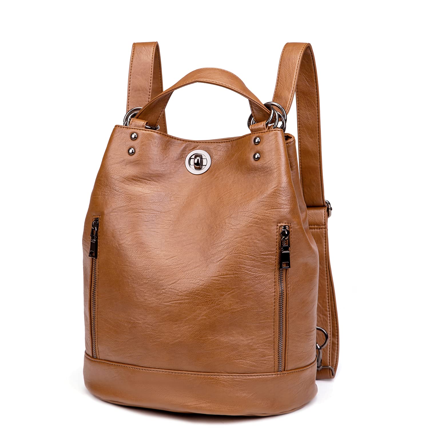 KiepoarKiepoar Damen Leder Rucksack Umhängetasche Elegant Bucket Bag, Große  Lederrucksack Wasserdicht in Fashion Backpack Schultertasche, Daypack